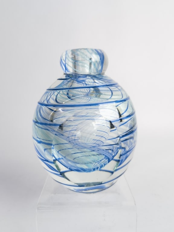 Vintage Blue Swirl Art Glass Perfume Bottle (1 of 5)