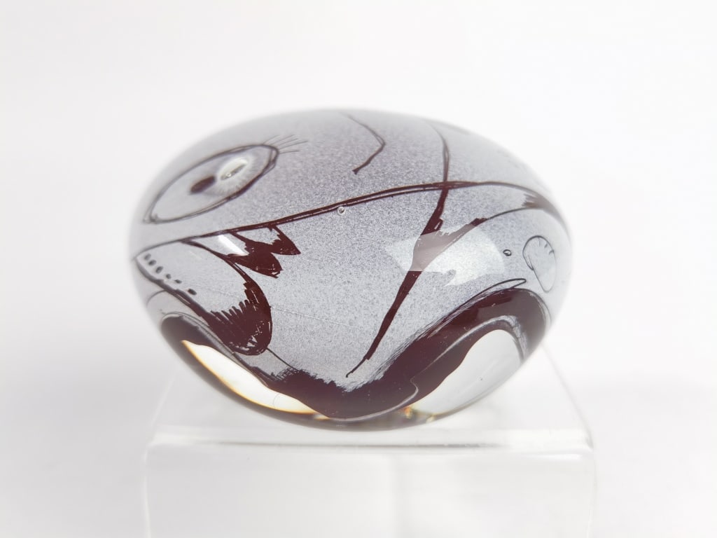 Signed Clear Overcast Frosted Art Glass Paperweigh (1 of 4)