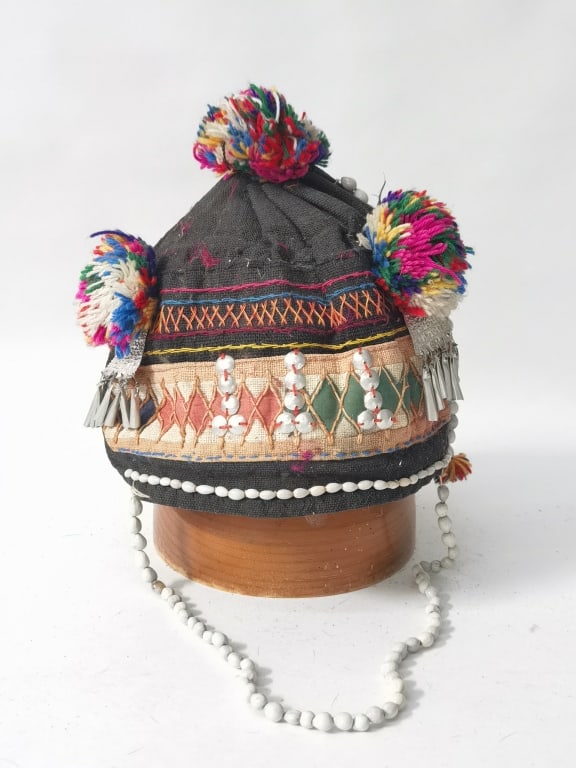 Vintage Southeast Akha Hill Tribe Hat: Vintage Southeast Akha Hill Tribe Hat, 10in