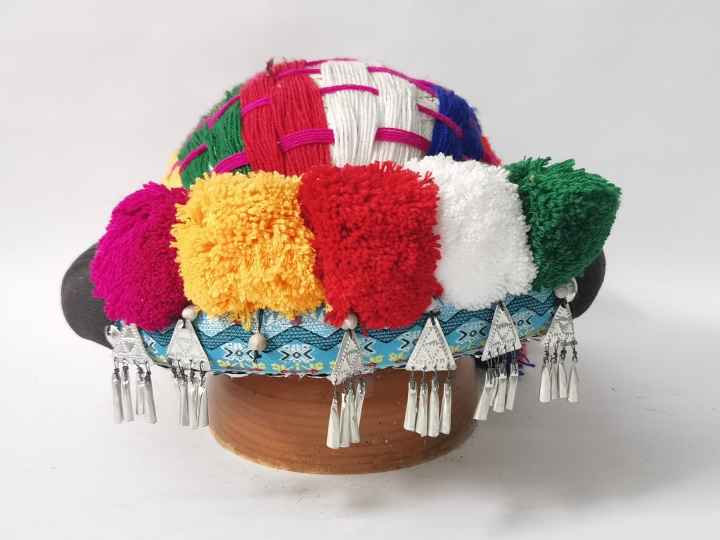 Vintage Southeast Akha Hill Tribe Hat: Vintage Southeast Akha Hill Tribe Hat, 11in