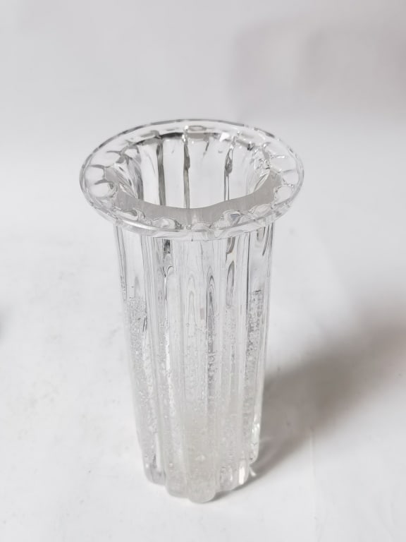 Vintage Bubble Column Crystal Vase, Signed - 2