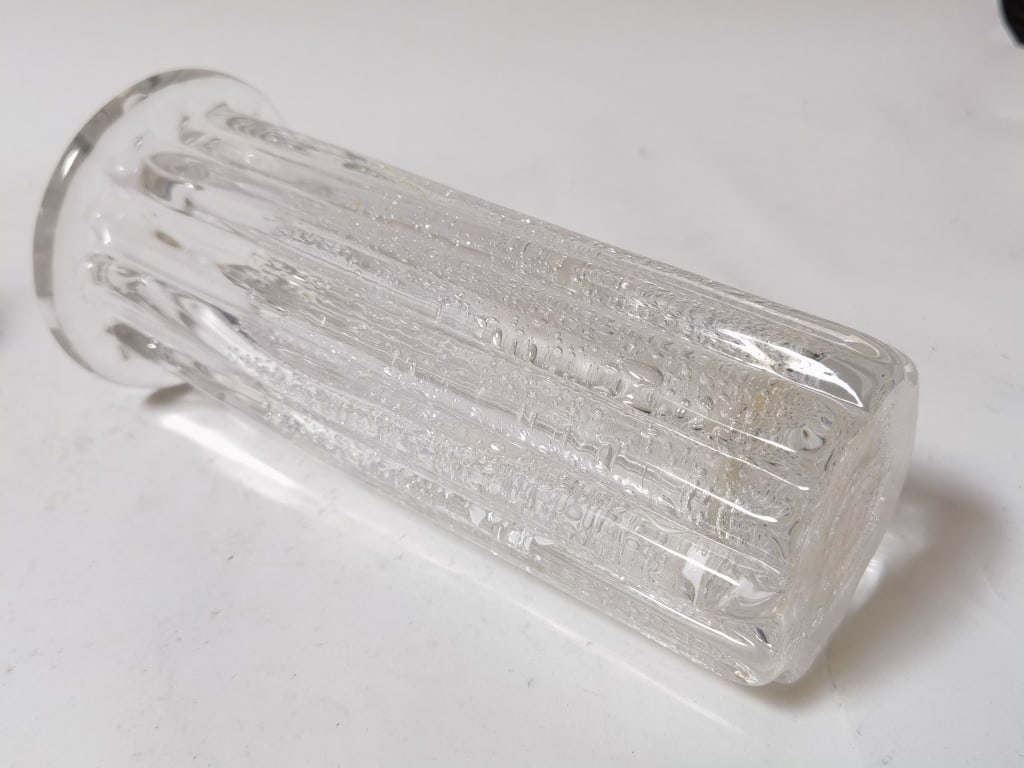 Vintage Bubble Column Crystal Vase, Signed - 4