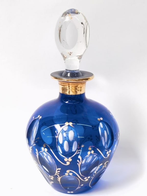 Antique Bohemian Gilt Cobalt Blue Cut-to-Clear Gla (1 of 5)