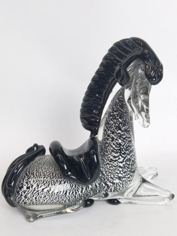 Vintage Murano Italy Glitter Black Art Glass Horse (1 of 6)