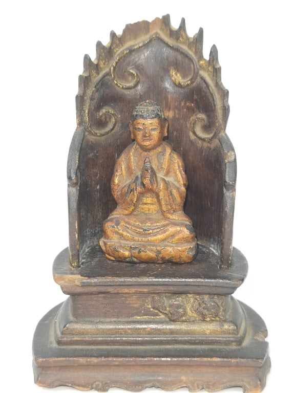 19th C. Chinese Gilt Wood Carved Buddha (1 of 6)