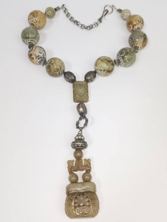 Vintage Chinese Jade Carved Fragrance Box Necklace (1 of 3)