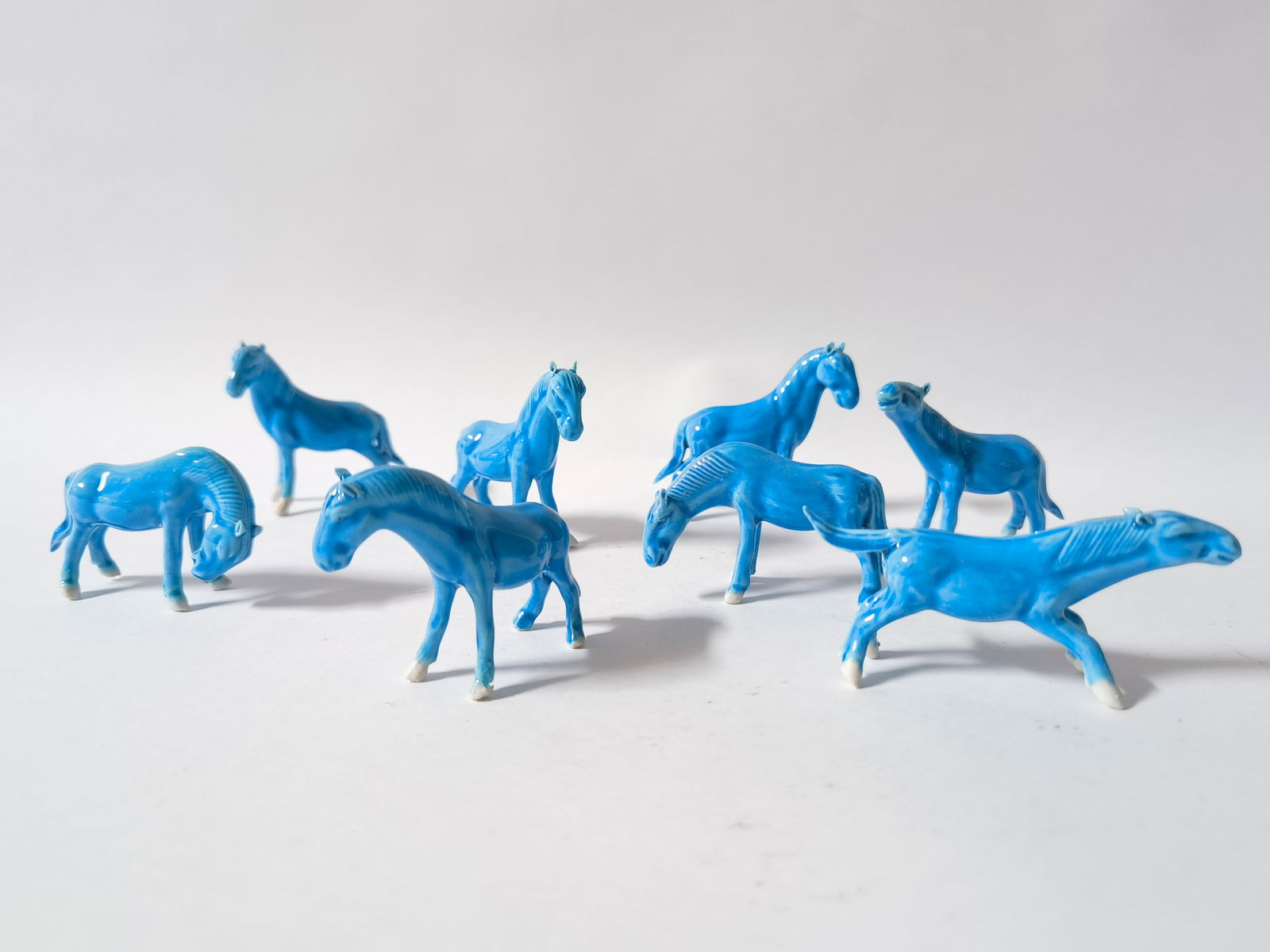 Chinese Porcelain Peacock Blue Glaze Eight Horses