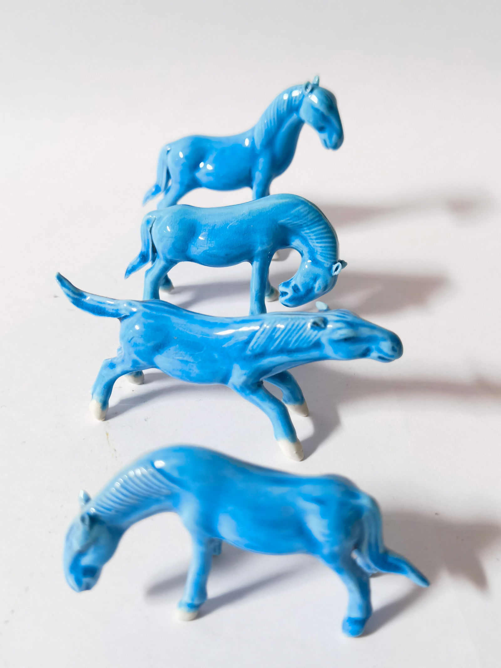 Chinese Porcelain Peacock Blue Glaze Eight Horses - 5