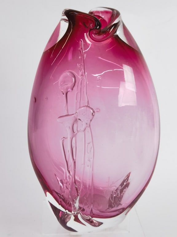 Vintage Signed Magenta Art Glass Vase (1 of 5)