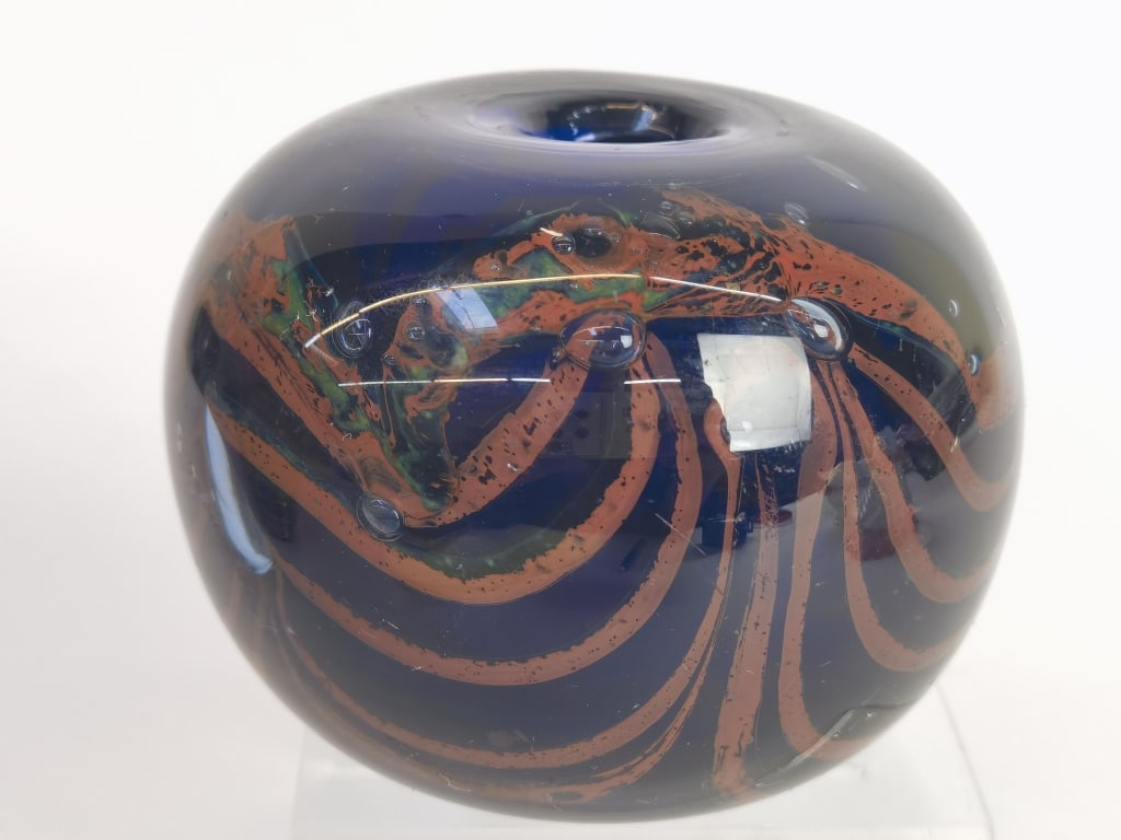 2022 Signed Nikolas Cobalt Blue Art Glass Vase (1 of 6)