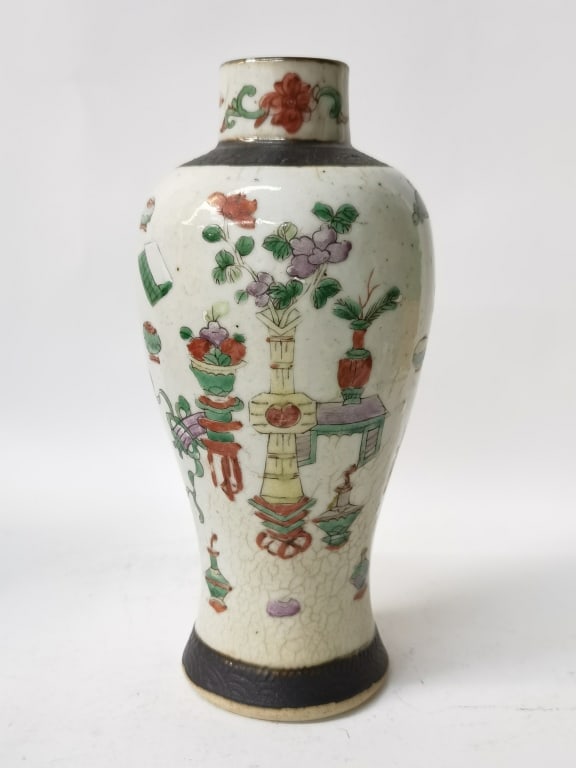 19th C. Chinese Porcelain Ge Glaze Wucai Vase (1 of 6)