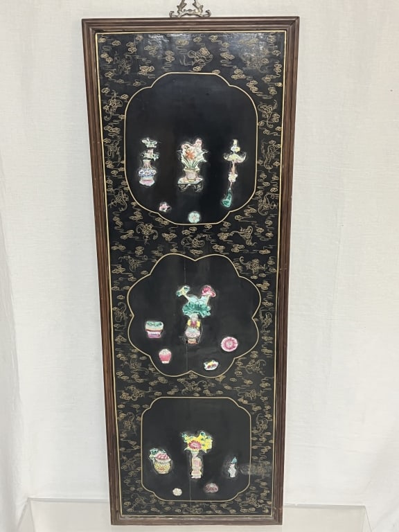 Qing Chinese Porcelain Inlay Gilt Lacquer Hanging (1 of 4)