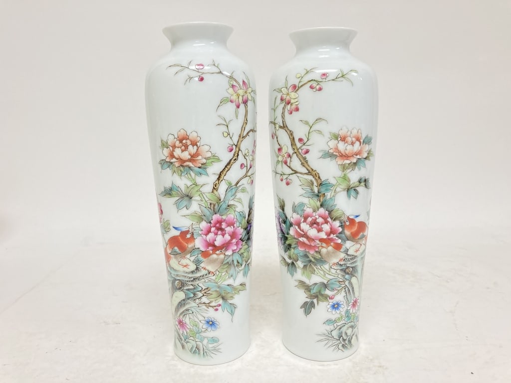 Pr. of Chinese Porcelain Famille Rose Vases, Hongk (1 of 5)