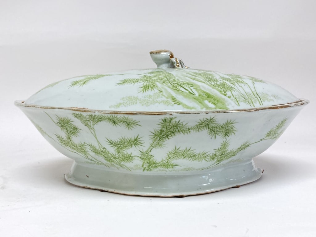 19-20th C. Chinese Porcelain Famille Rose Soup Bow: 19-20th C. Chinese Porcelain Famille Rose Soup Bowl, 10.75in by 13 7/8in by 6.5in