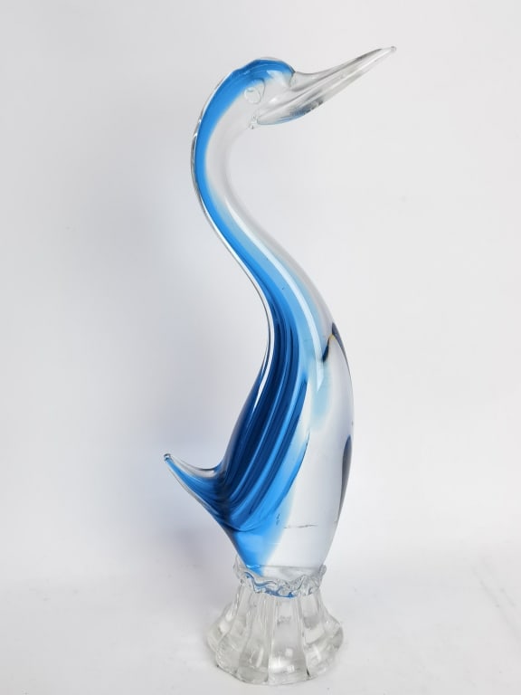 Large Vintage Murano Italy Blue/White Glass Swan: Large Vintage Murano Italy Blue/White Glass Swan, 15in