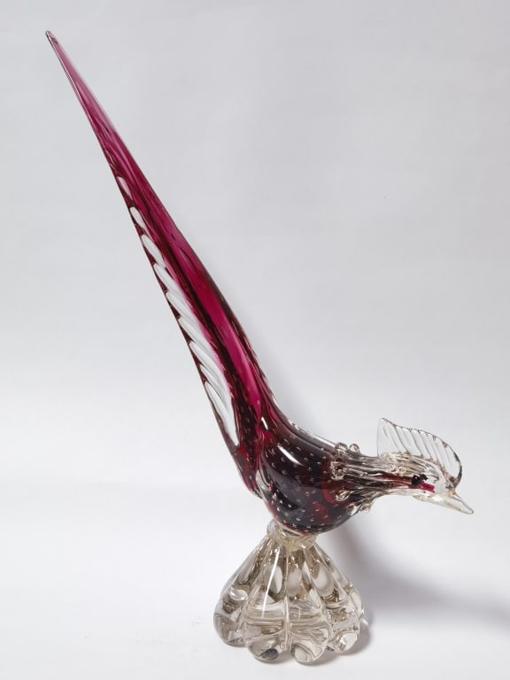 Large Murano Italy Ruby Controlled Bubble Glass Ph - 2