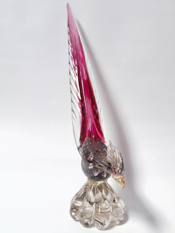 Large Murano Italy Ruby Controlled Bubble Glass Ph - 3