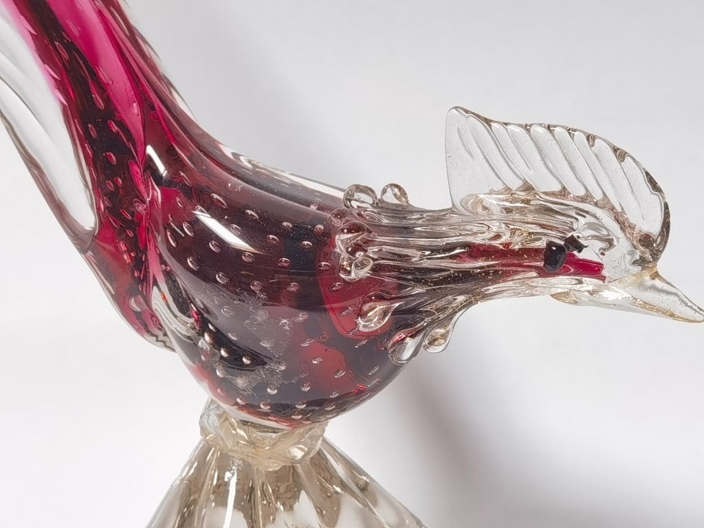 Large Murano Italy Ruby Controlled Bubble Glass Ph - 5