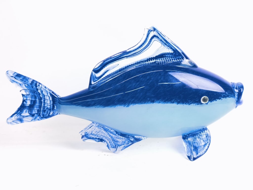 Large Murano Italy Blue Art Glass Fish (1 of 4)