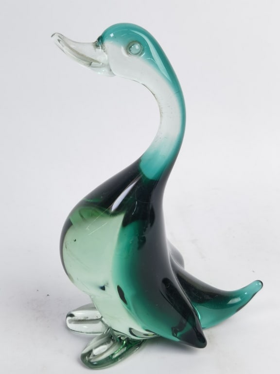 Vintage Murano Italy Green Sommerso Glass Duck: Vintage Murano Italy Green Sommerso Glass Duck, 5.75in