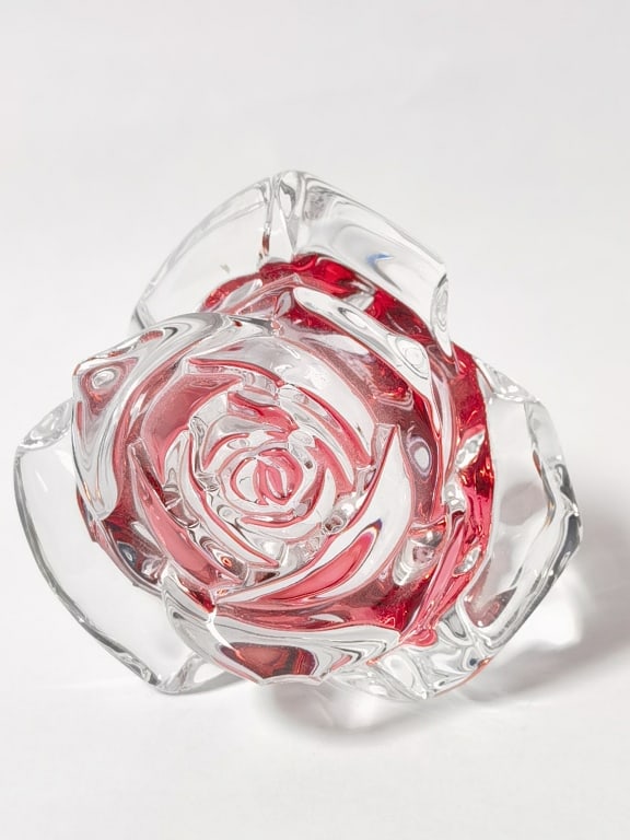 Vintage Waterford Crystal Red Rose Paperweight: Vintage Waterford Crystal Red Rose Paperweight, 3.25in by 3in