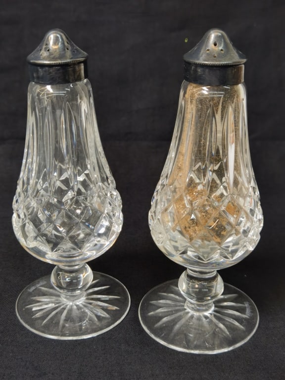 Pr. of Vintage Waterford Crystal Pedestal Salt/Pep: Pr. of Vintage Waterford Crystal Pedestal Salt/Pepper Shakers, 6.25in