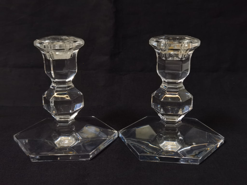 Pr. of Val. St. Lambert France Crystal Candlestick: Pr. of Val. St. Lambert France Crystal Candlesticks, 5in