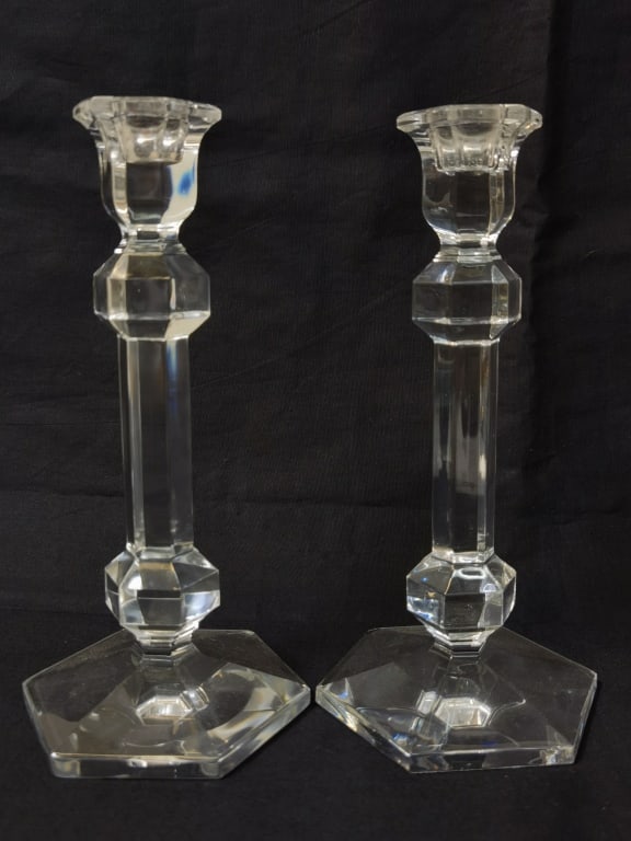 Pr. of Val. St. Lambert Crystal Candlesticks: Pr. of Val. St. Lambert Crystal Candlesticks, 9.5in