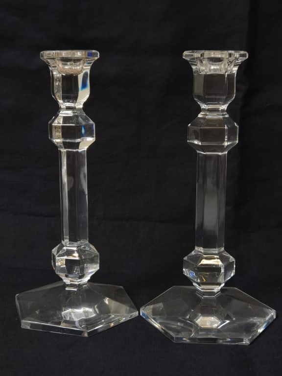 Pr. of Val. St. Lambert Crystal Candlesticks: Pr. of Val. St. Lambert Crystal Candlesticks, 9.5in