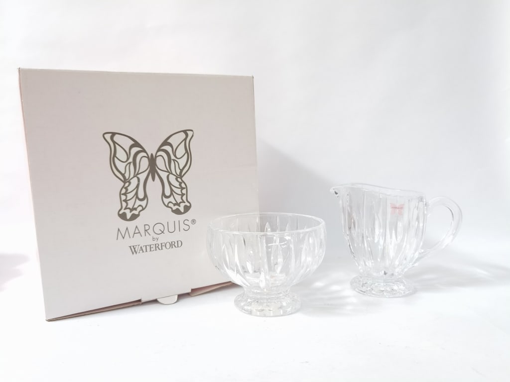 Marquis by Waterford Crystal Footed Bowl and Cream: Marquis by Waterford Crystal Footed Bowl and Creamer, 4.5in