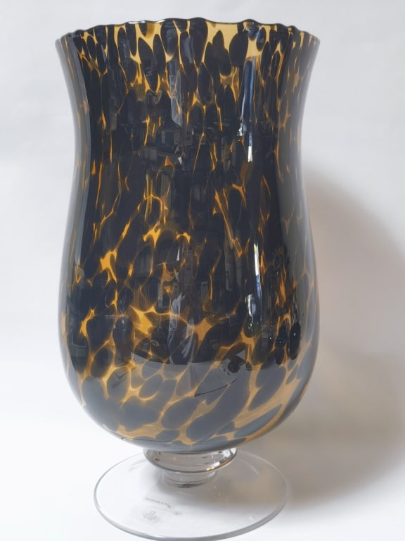 Vintage Poland Hand-Made Tortoise Shell Art Glass: Vintage Poland Hand-Made Tortoise Shell Art Glass Vase, 17in by 9in