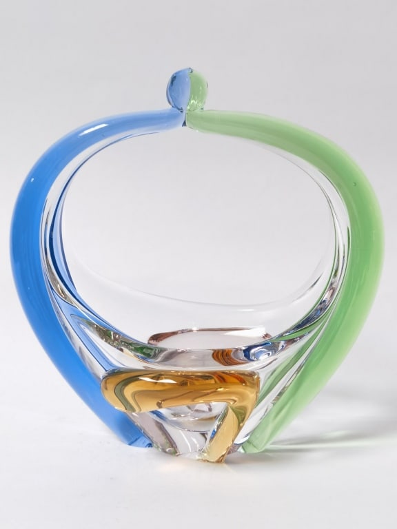 Vintage Frantisek Zemek Mstisov Czech Rhapsody Gla: Vintage Frantisek Zemek Mstisov Czech Rhapsody Glass Basket Bowl, 7in by 6.5in