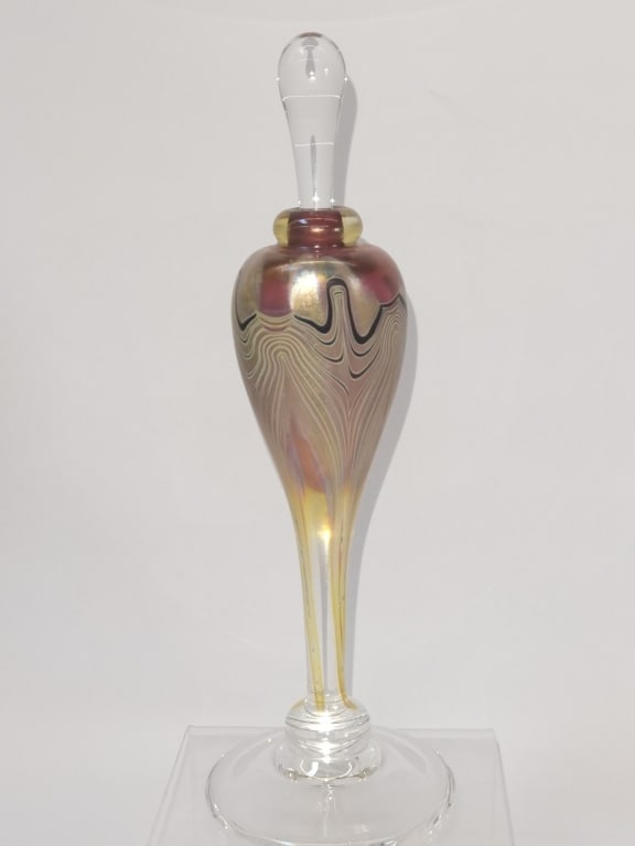 1997 Marc S. Boutte Iridescent Pulled Feather Perf: 1997 Marc S. Boutte Iridescent Pulled Feather Perfume Bottle, 8.5in