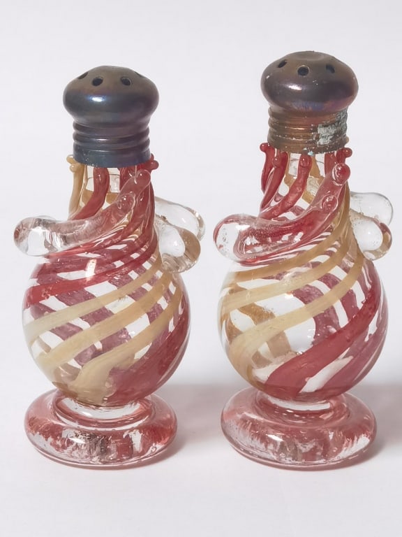 Pr. of Vintage Murano Italy Spiral Art Glass Salt/: Pr. of Vintage Murano Italy Spiral Art Glass Salt/Pepper Shakers, 3in