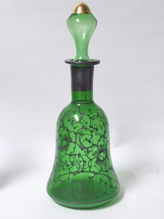 Vintage Silver Overlay Emerald Green Glass Decante (1 of 4)