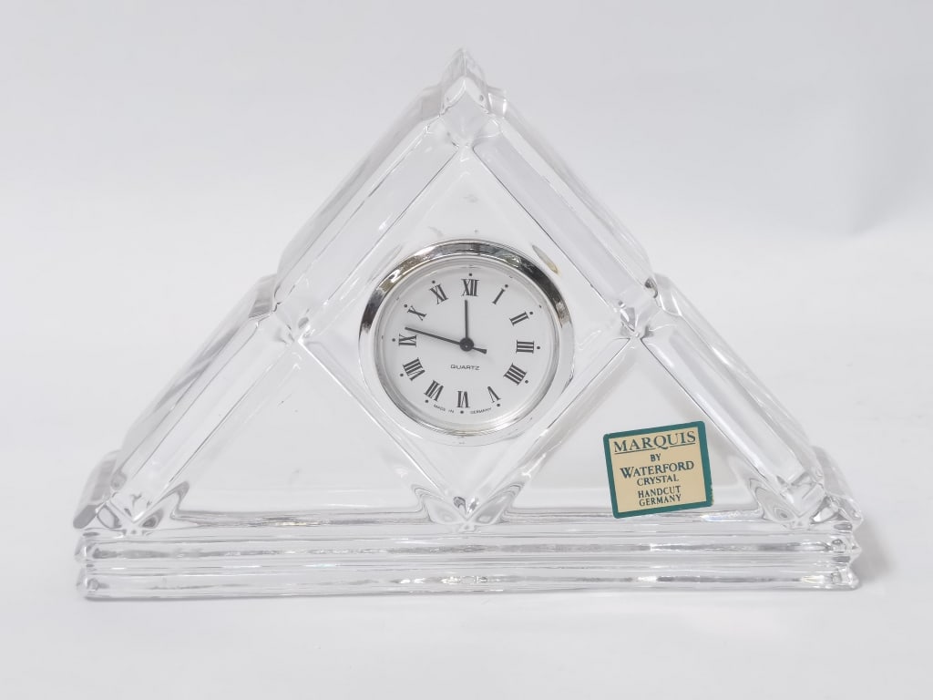 Marquis by Waterford Crystal Triangle Desk Clock: Marquis by Waterford Crystal Triangle Desk Clock, 5.5in