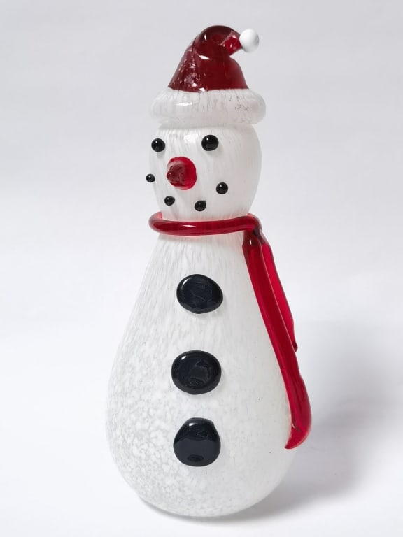 Vintage Murano Italy Splatter Art Glass Snowman: Vintage Murano Italy Splatter Art Glass Snowman, 9in
