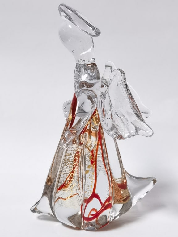 Vintage Murano Italy Glitter Red Art Glass Angel: Vintage Murano Italy Glitter Red Art Glass Angel, 8in