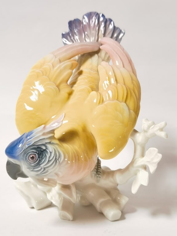 Vintage ENS German Porcelain Parrot FIgurine: Vintage ENS German Porcelain Parrot FIgurine, 7in