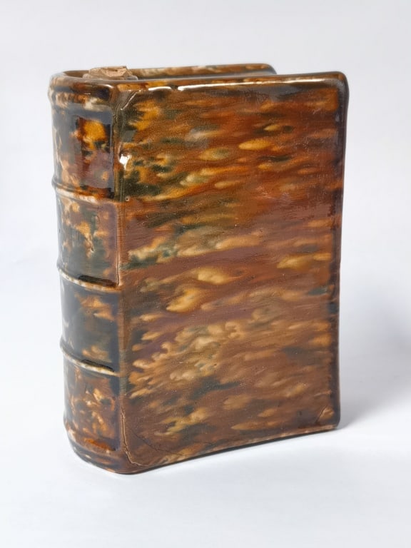 Antique Pottery Book Flask: Antique Pottery Book Flask, 5.5in by 4in