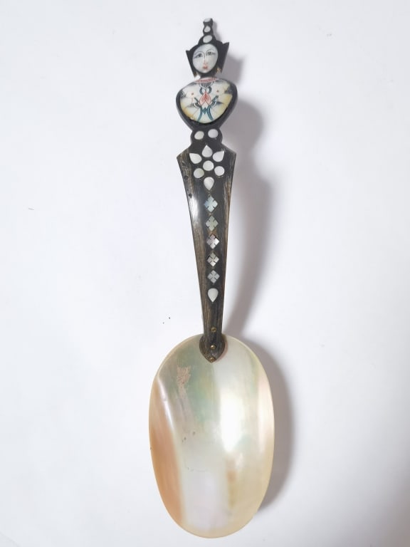 Vintage Mother-of-Pearl Ladle: Vintage Mother-of-Pearl Ladle, 12in