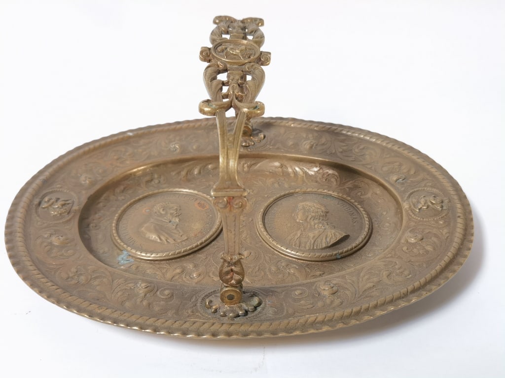 Antique Brass Embossed Ink Well Stand (1 of 6)