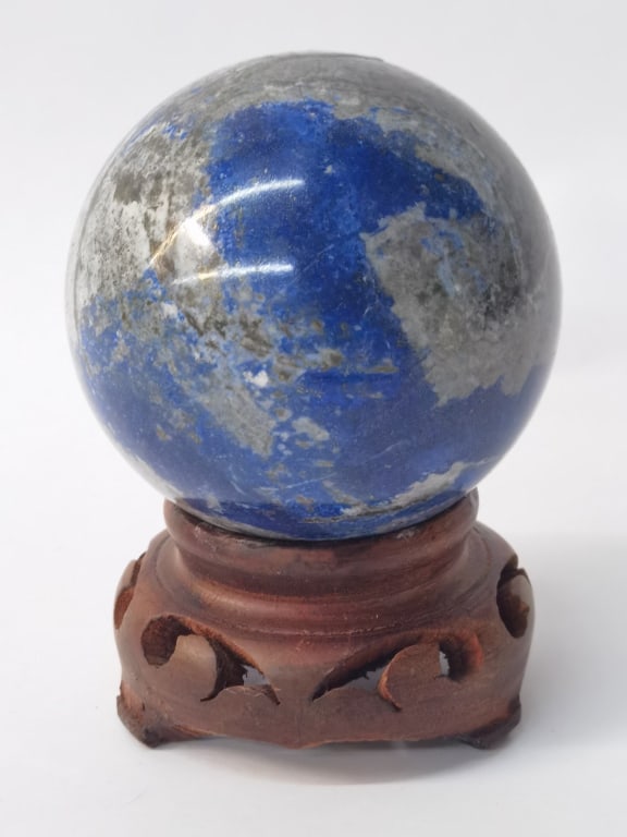 Natural Lapis Lazuli Carved Ball: Natural Lapis Lazuli Carved Ball, 3.25in