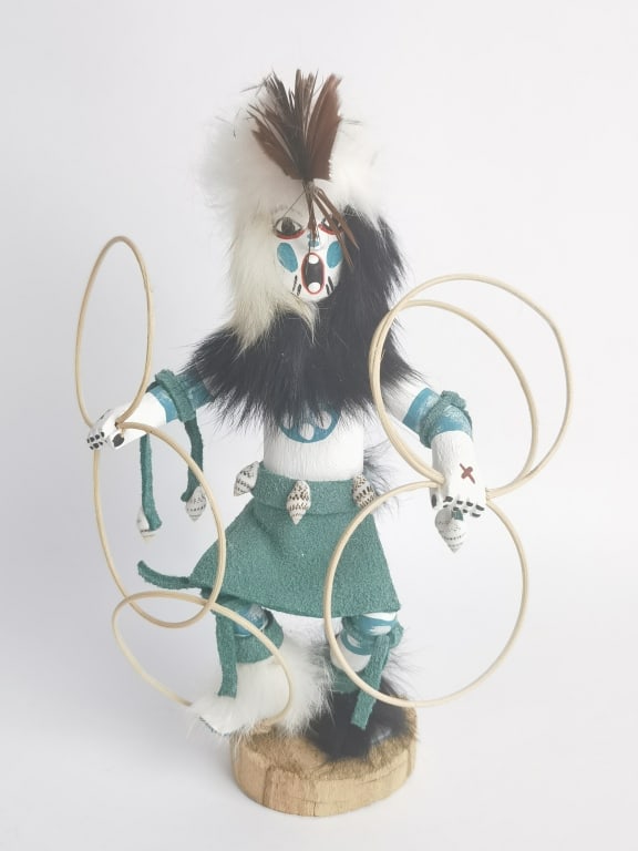 Signed Tom Hopi Navajo Hoopo Kachina: Signed Tom Hopi Navajo Hoopo Kachina, 9in