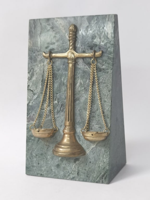 Vintage Brass Scale Inlay Marble Book End: Vintage Brass Scale Inlay Marble Book End, 7.5in by 4.75in