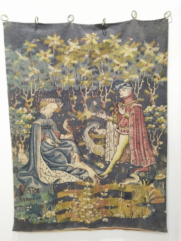 19th C. French Embroidered Hanging Tapestry: 19th C. French Embroidered Hanging Tapestry, 54in by 41in