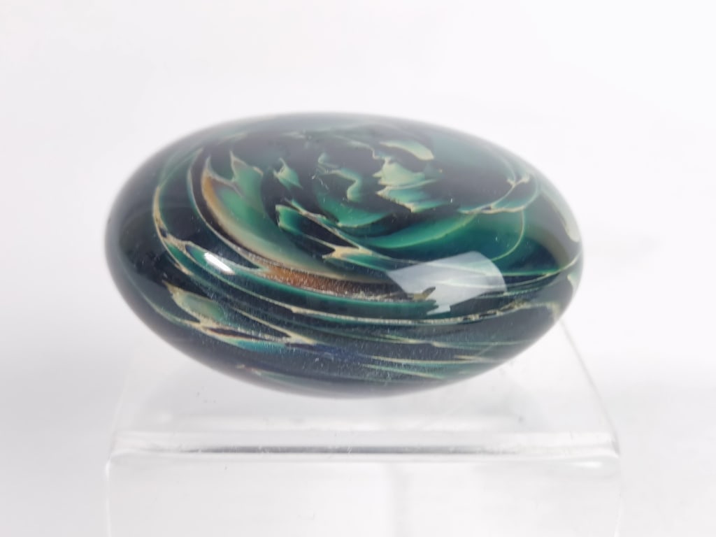 1996 CC Walters Swirl Art Glass Paperweight: 1996 CC Walters Swirl Art Glass Paperweight, 1.5in by 3 1/8in
