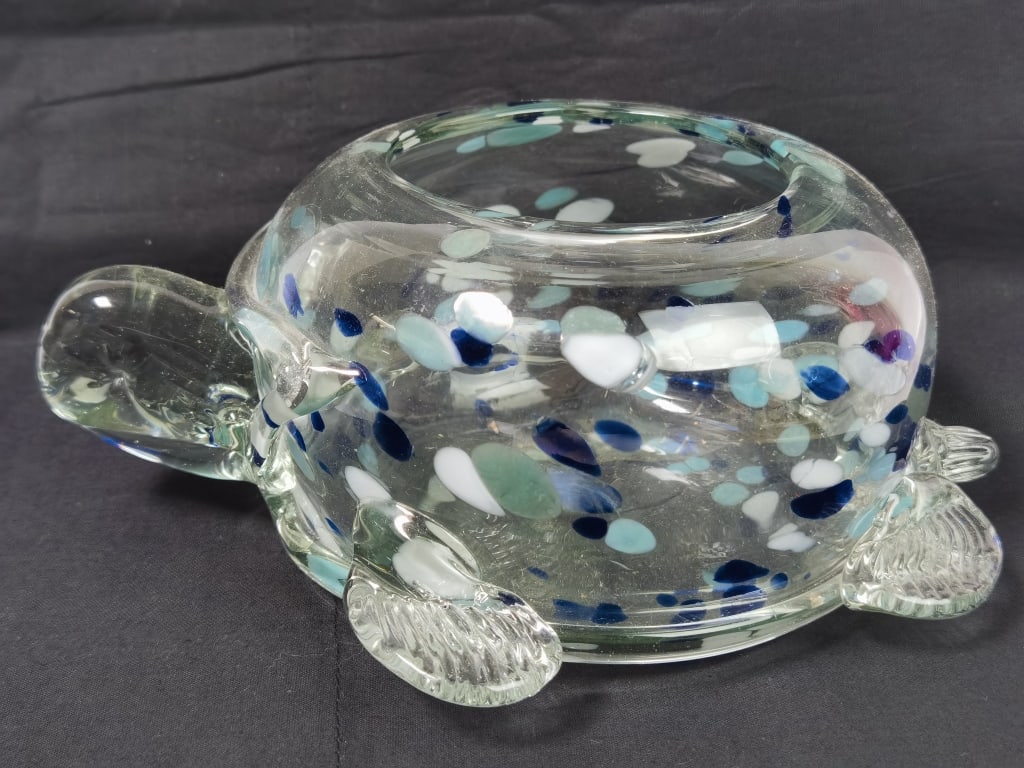 Vintage Murano Italy Splatter Art Glass Turtle Vot: Vintage Murano Italy Splatter Art Glass Turtle Votive, 8.5in by 3.25in