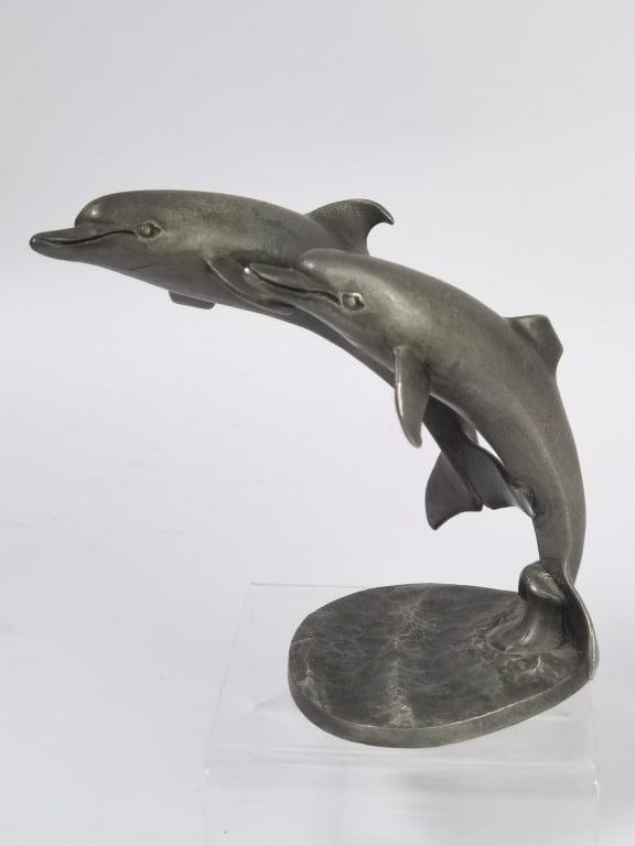 Vintage Hudon Pewter Dolpins Sculpture: Vintage Hudon Pewter Dolpins Sculpture, 4.25in