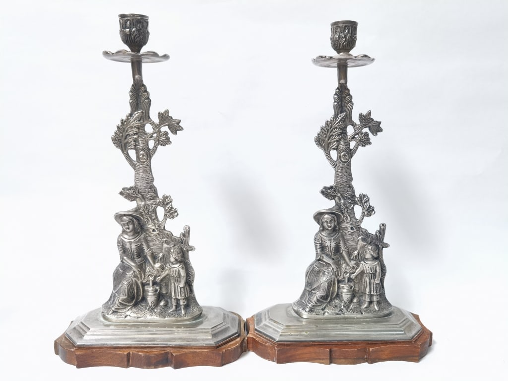 Pr. of Victorian Style Figure Group Candlesticks: Pr. of Victorian Style Figure Group Candlesticks, 14in